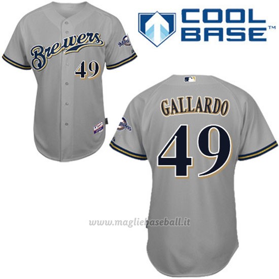 Maglia Baseball Uomo Milwaukee Brewers Grigio Yovani Gallardo Majestic Cool Base Giocatore